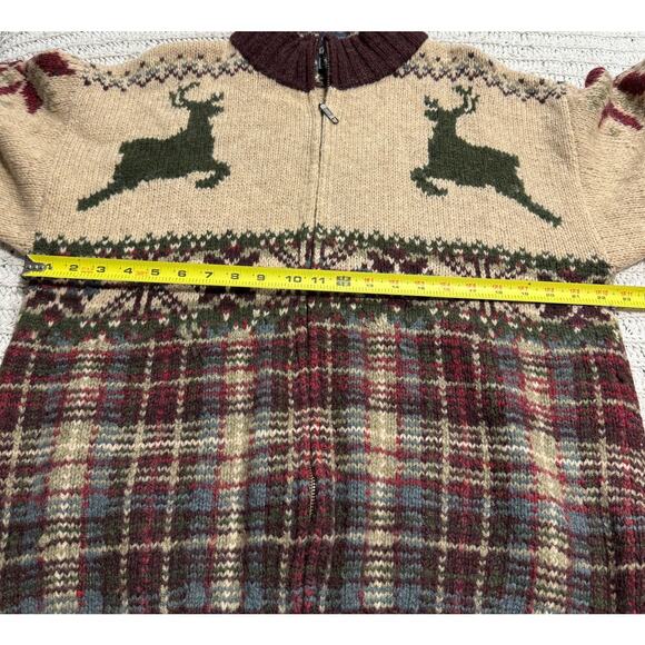 VTG Y2K Ralph Lauren Chaps Wool Sweater Zip Hand Knit Mens Medium Deer Fisherman - Picture 4 of 9